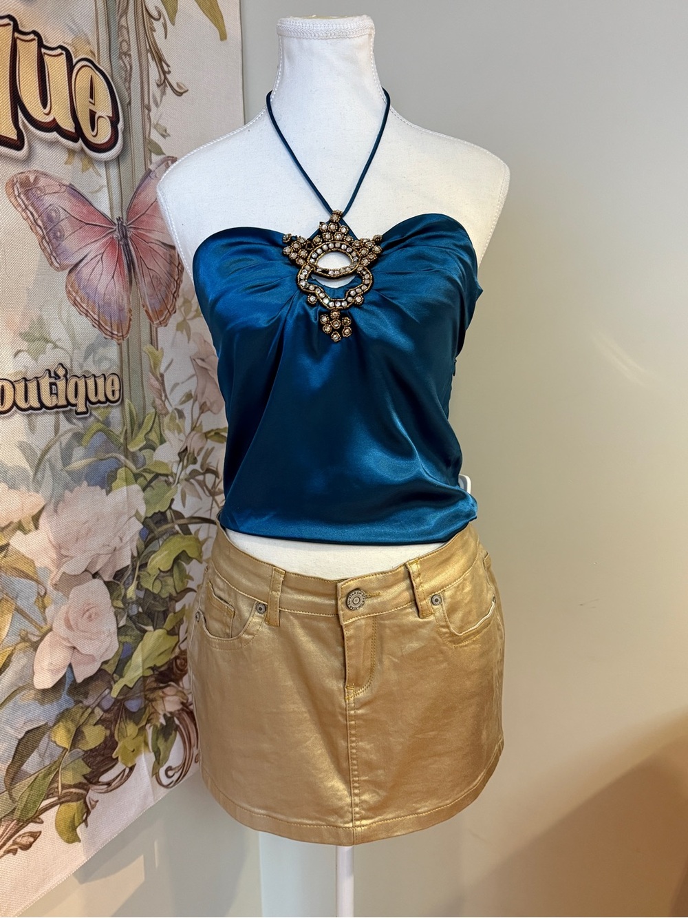 Satin Strapless Teal Bustier Top